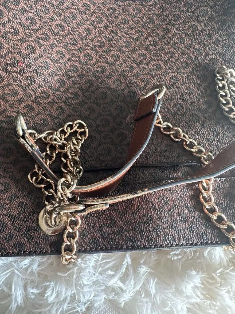 GBG Los Angeles Monogram Tote Satchel with Chain Handles
